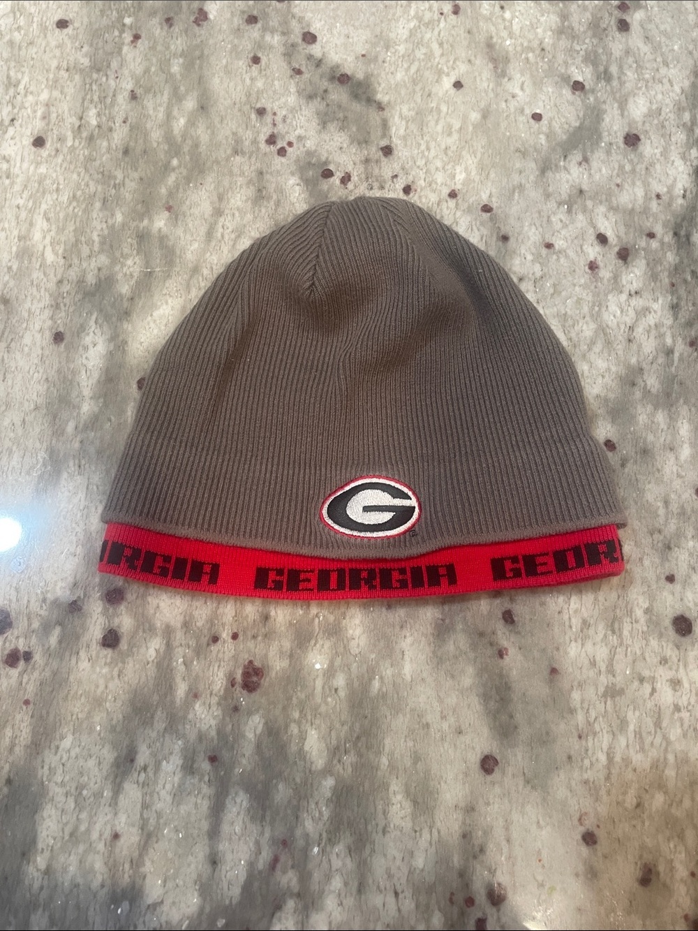 The Game Gray Beanie with Red Trim and Georgia G emblem